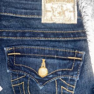 Blue True Religion lowrise jeans with gold lining